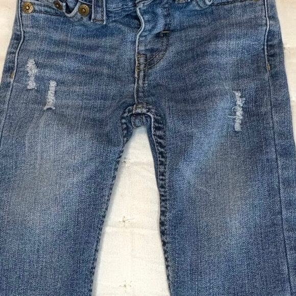 Levi's 514 Straight Distressed Jeans Boy/Girl 6-9M Blue Denim Sweatpant Waist - Picture 3 of 8